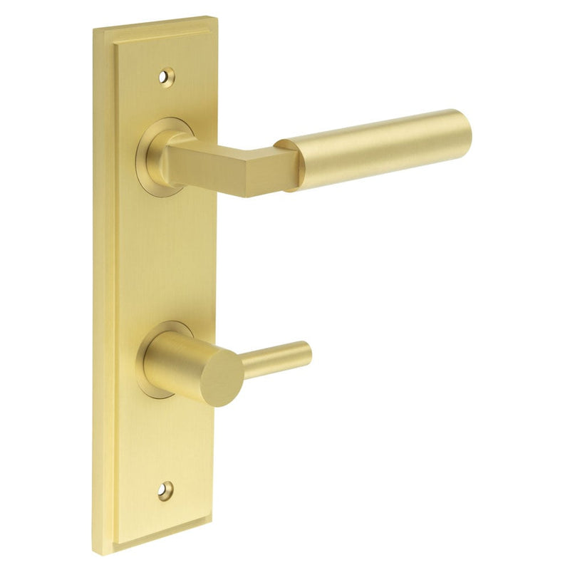 Burlington - Westminster Door Handle Din Bathroom Backplate Satin Brass & Turn & Release - BUR-30SB-456SB-82SB