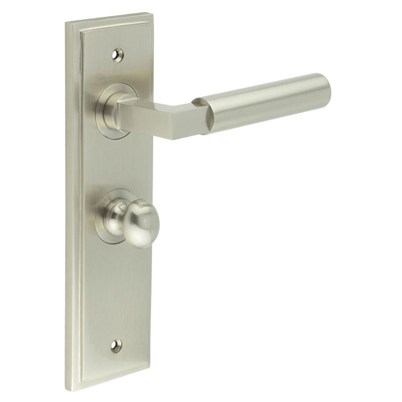 Burlington - Westminster Door Handle Bathroom Backplate Satin Nickel & Turn & Release - BUR-30SN-453SN-80SN