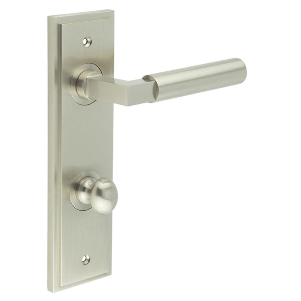 Burlington - Westminster Door Handle Din Bathroom Backplate Satin Nickel & Turn & Release - BUR-30SN-456SN-80SN