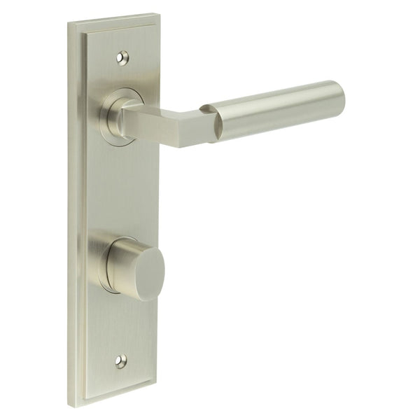 Burlington - Westminster Door Handle Din Bathroom Backplate Satin Nickel & Turn & Release - BUR-30SN-456SN-81SN