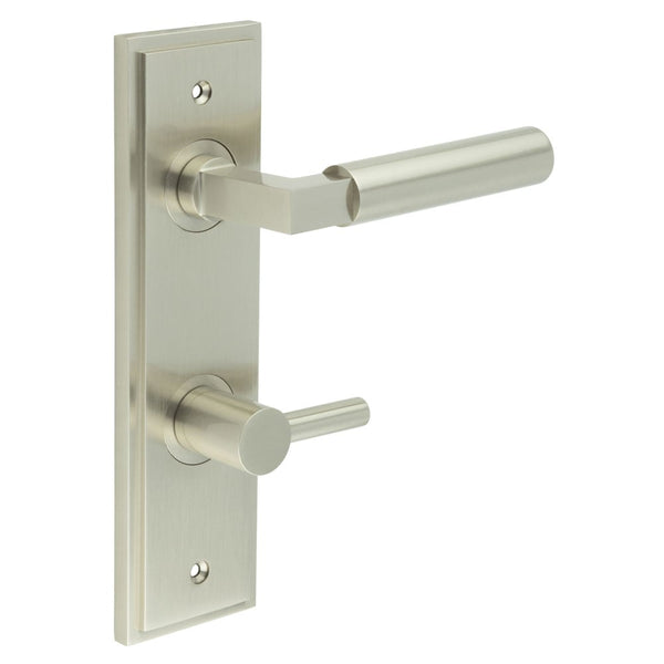 Burlington - Westminster Door Handle Din Bathroom Backplate Satin Nickel & Turn & Release - BUR-30SN-456SN-82SN