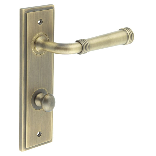 Burlington - Highgate Door Handle Din Bathroom Backplate Antique Brass & Turn & Release - BUR-35AB-456AB-80AB