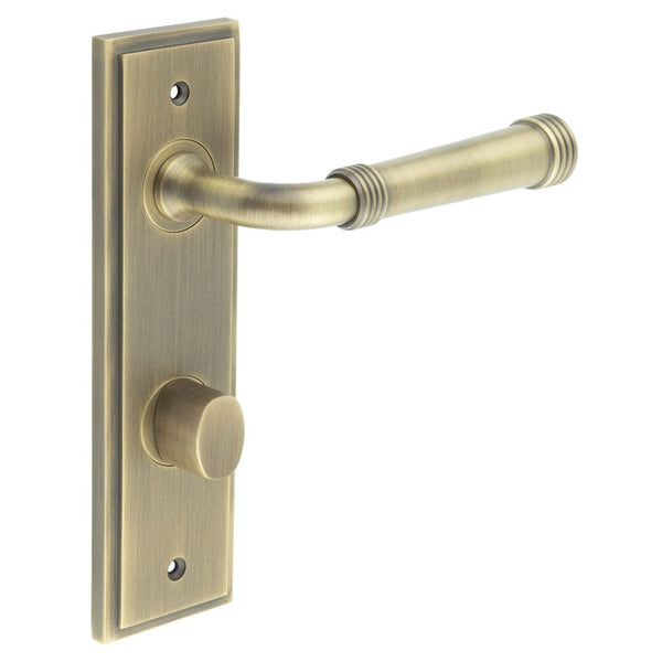 Burlington - Highgate Door Handle Din Bathroom Backplate Antique Brass & Turn & Release - BUR-35AB-456AB-81AB