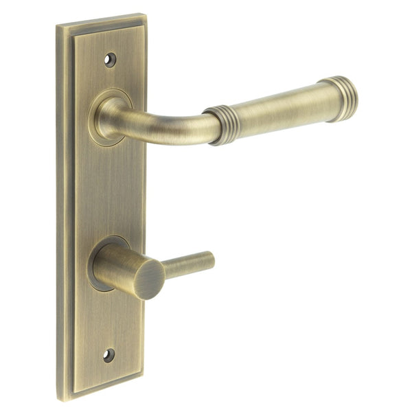 Burlington - Highgate Door Handle Din Bathroom Backplate Antique Brass & Turn & Release - BUR-35AB-456AB-82AB