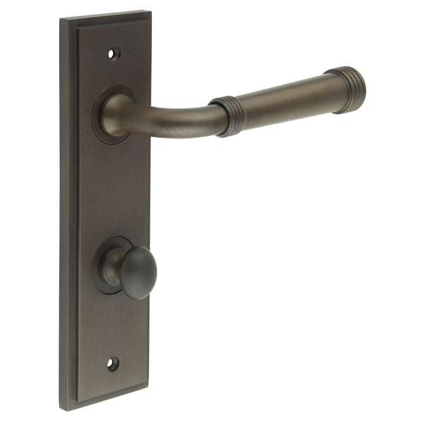 Burlington - Highgate Door Handle Din Bathroom Backplate Dark Bronze & Turn & Release - BUR-35DB-456DB-80DB