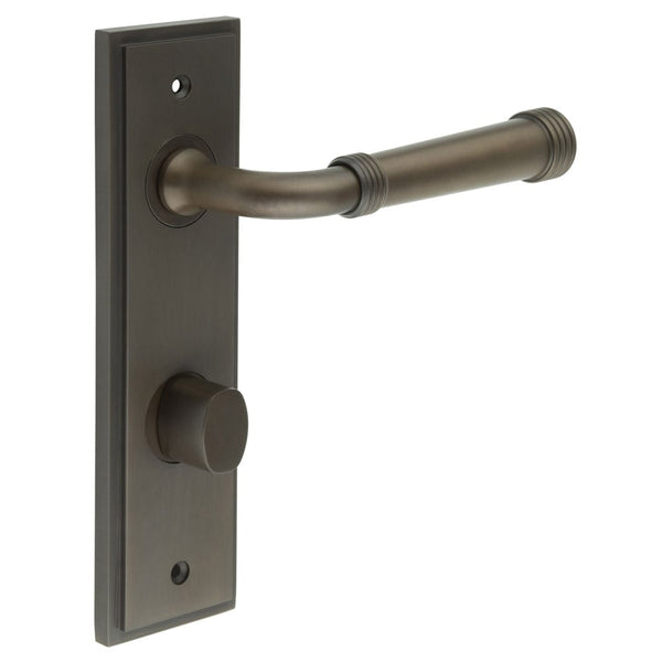 Burlington - Highgate Door Handle Din Bathroom Backplate Dark Bronze & Turn & Release - BUR-35DB-456DB-81DB