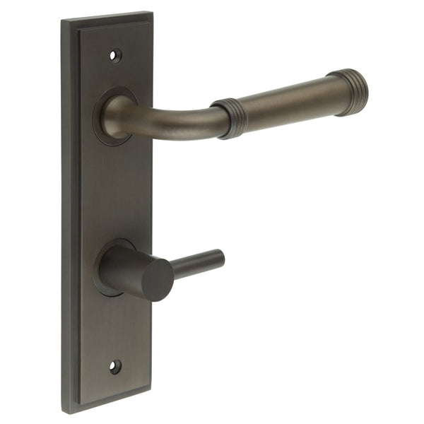 Burlington - Highgate Door Handle Din Bathroom Backplate Dark Bronze & Turn & Release - BUR-35DB-456DB-82DB