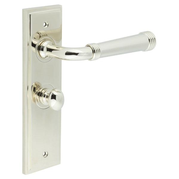 Burlington - Highgate Door Handle Bathroom Backplate Polished Nickel & Turn & Release - BUR-35PN-453PN-80PN