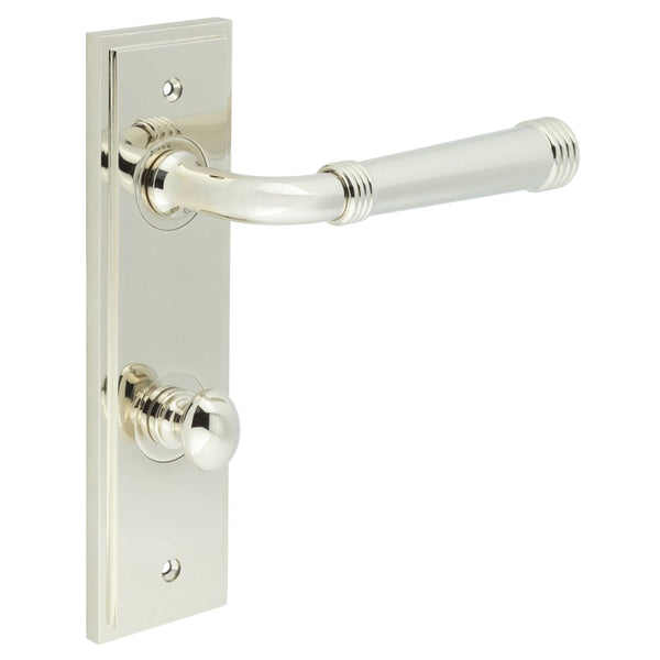 Burlington - Highgate Door Handle Din Bathroom Backplate Polished Nickel & Turn & Release - BUR-35PN-456PN-80PN