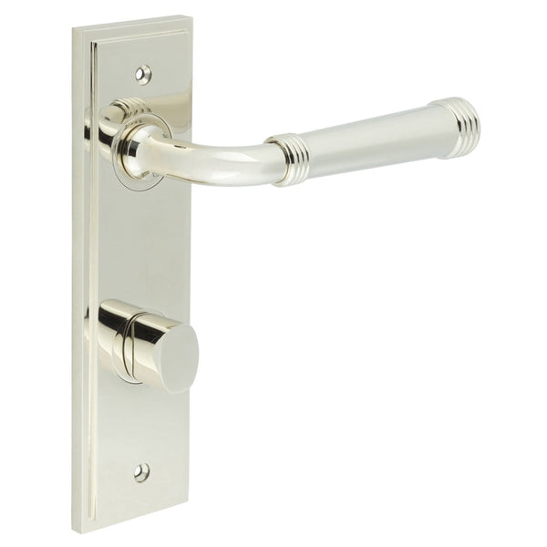 Burlington - Highgate Door Handle Din Bathroom Backplate Polished Nickel & Turn & Release - BUR-35PN-456PN-81PN