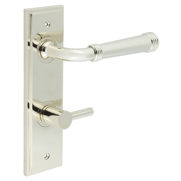 Burlington - Highgate Door Handle Din Bathroom Backplate Polished Nickel & Turn & Release - BUR-35PN-456PN-82PN