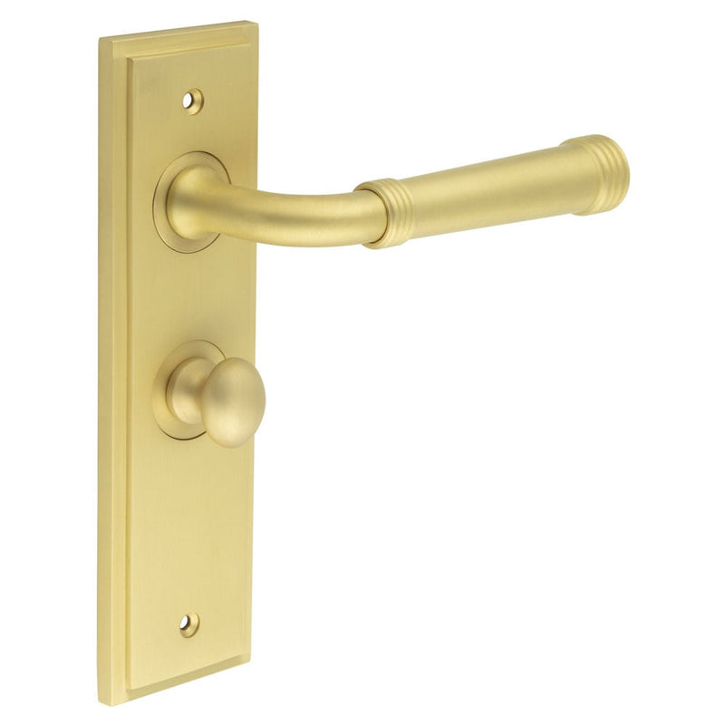 Burlington - Highgate Door Handle Bathroom Backplate Satin Brass & Turn & Release - BUR-35SB-453SB-80SB