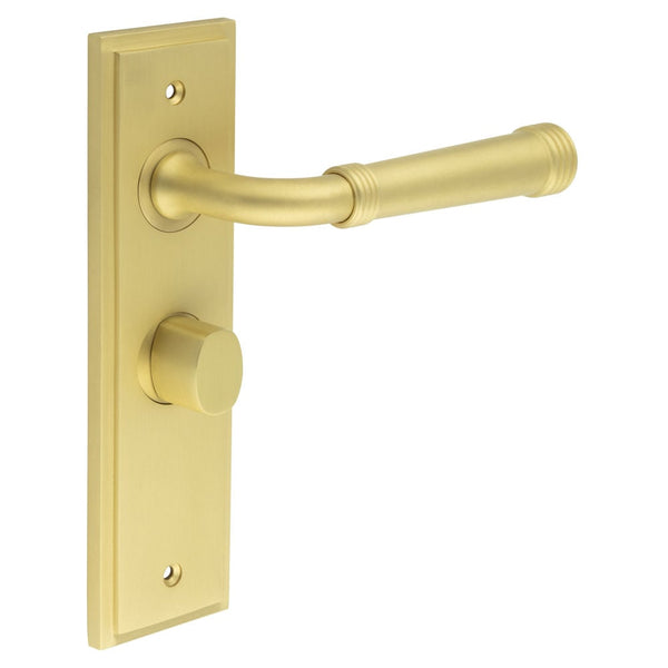 Burlington - Highgate Door Handle Bathroom Backplate Satin Brass & Turn & Release - BUR-35SB-453SB-81SB