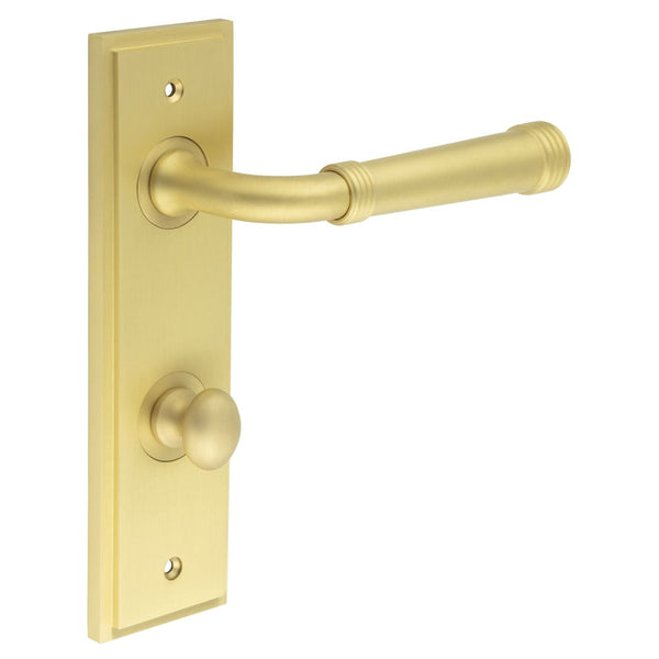 Burlington - Highgate Door Handle Din Bathroom Backplate Satin Brass & Turn & Release - BUR-35SB-456SB-80SB