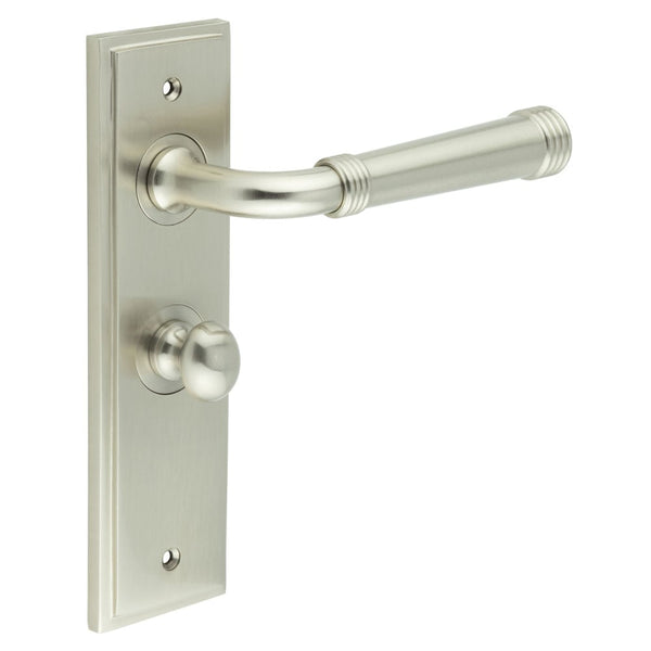 Burlington - Highgate Door Handle Bathroom Backplate Satin Nickel & Turn & Release - BUR-35SN-453SN-80SN