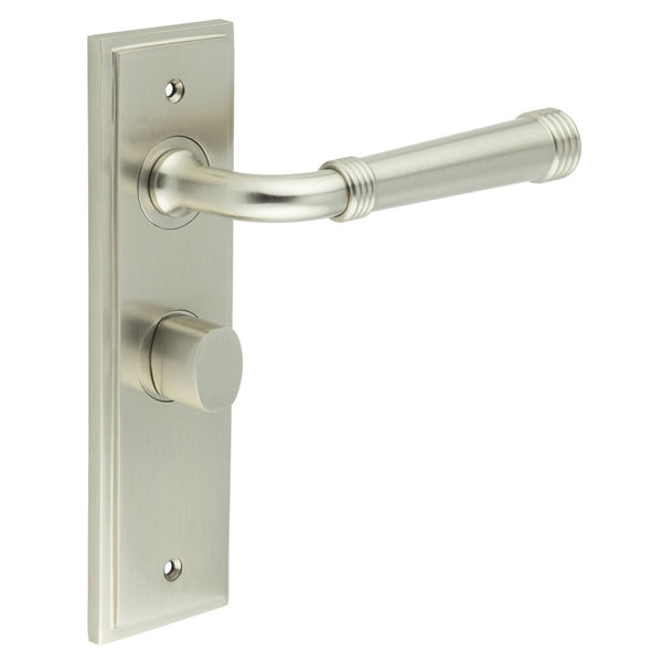 Burlington - Highgate Door Handle Bathroom Backplate Satin Nickel & Turn & Release - BUR-35SN-453SN-81SN