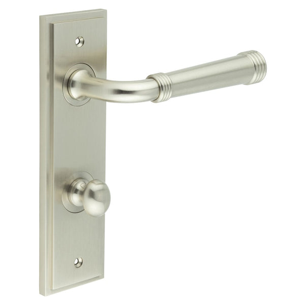 Burlington - Highgate Door Handle Din Bathroom Backplate Satin Nickel & Turn & Release - BUR-35SN-456SN-80SN