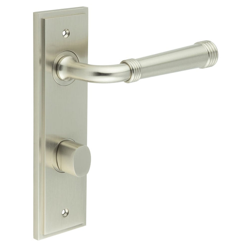 Burlington - Highgate Door Handle Din Bathroom Backplate Satin Nickel & Turn & Release - BUR-35SN-456SN-81SN