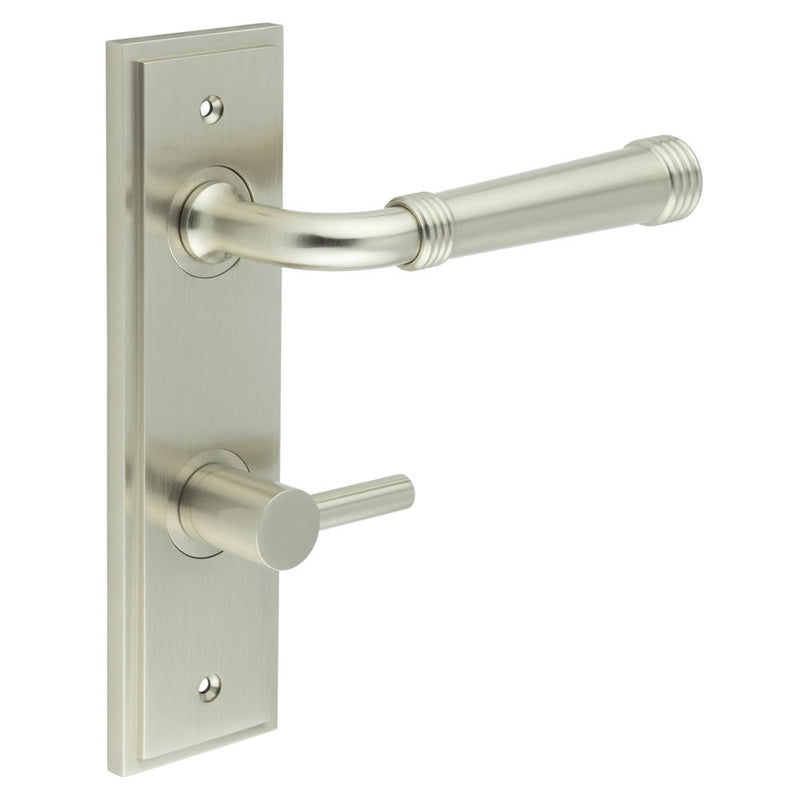 Burlington - Highgate Door Handle Din Bathroom Backplate Satin Nickel & Turn & Release - BUR-35SN-456SN-82SN