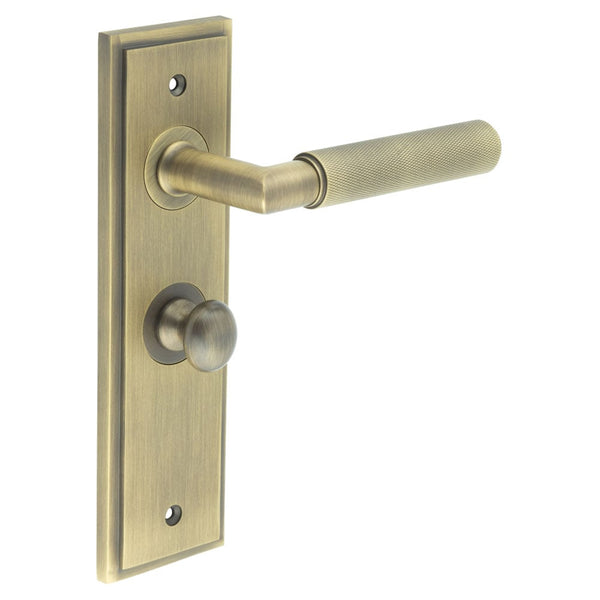 Burlington - Piccadilly Door Handle Bathroom Backplate Antique Brass & Turn & Release - BUR-40AB-453AB-80AB