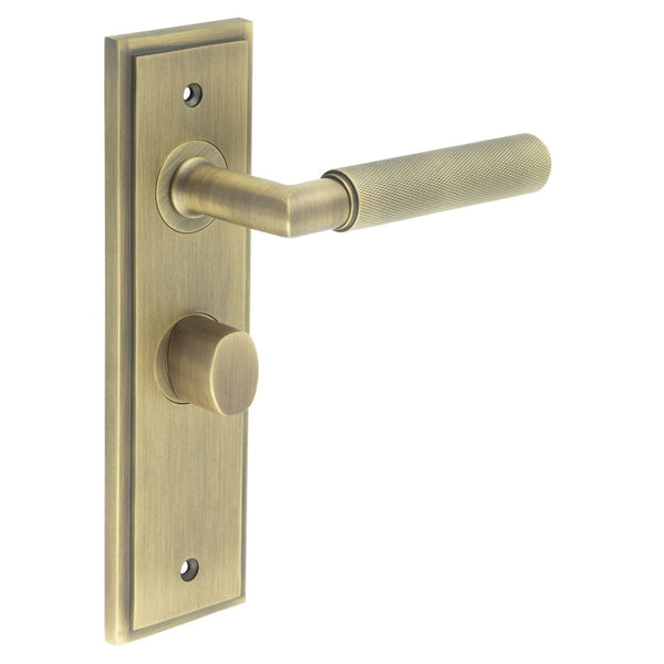 Burlington - Piccadilly Door Handle Bathroom Backplate Antique Brass & Turn & Release - BUR-40AB-453AB-81AB