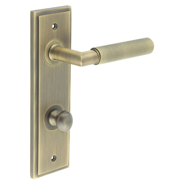 Burlington - Piccadilly Door Handle Din Bathroom Backplate Antique Brass & Turn & Release - BUR-40AB-456AB-80AB