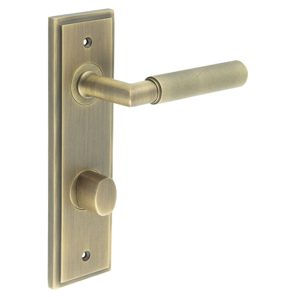 Burlington - Piccadilly Door Handle Din Bathroom Backplate Antique Brass & Turn & Release - BUR-40AB-456AB-81AB