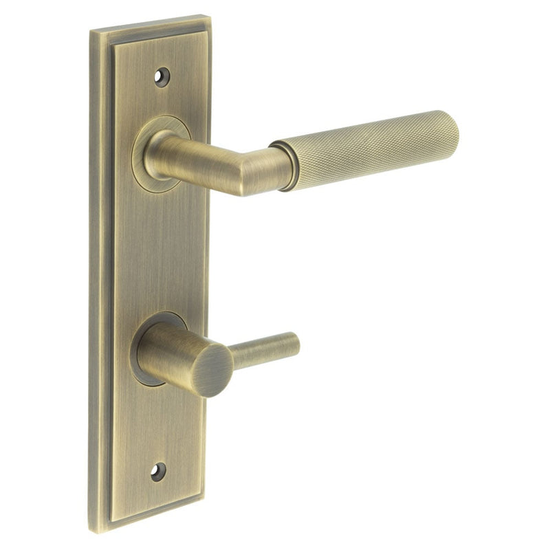 Burlington - Piccadilly Door Handle Din Bathroom Backplate Antique Brass & Turn & Release - BUR-40AB-456AB-82AB