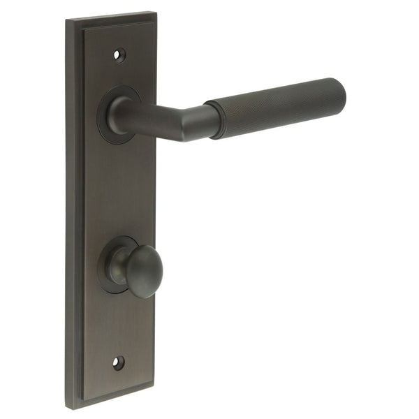 Burlington - Piccadilly Door Handle Din Bathroom Backplate Dark Bronze & Turn & Release - BUR-40DB-456DB-80DB