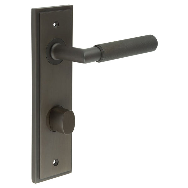 Burlington - Piccadilly Door Handle Din Bathroom Backplate Dark Bronze & Turn & Release - BUR-40DB-456DB-81DB