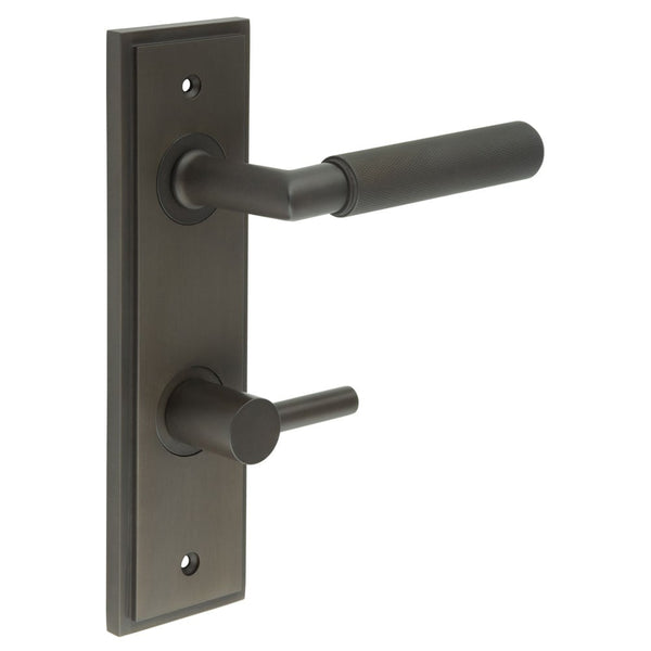 Burlington - Piccadilly Door Handle Din Bathroom Backplate Dark Bronze & Turn & Release - BUR-40DB-456DB-82DB