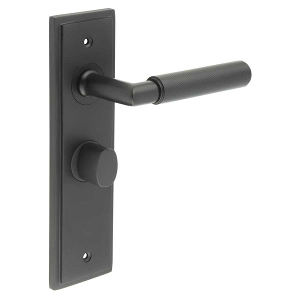 Burlington - Piccadilly Door Handle Bathroom Backplate Black & Turn & Release - BUR-40MB-453MB-81MB