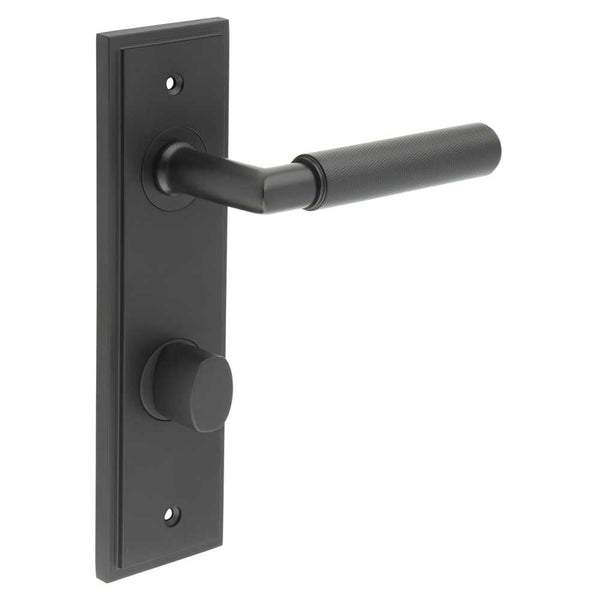 Burlington - Piccadilly Door Handle Din Bathroom Backplate Black & Turn & Release - BUR-40MB-456MB-81MB