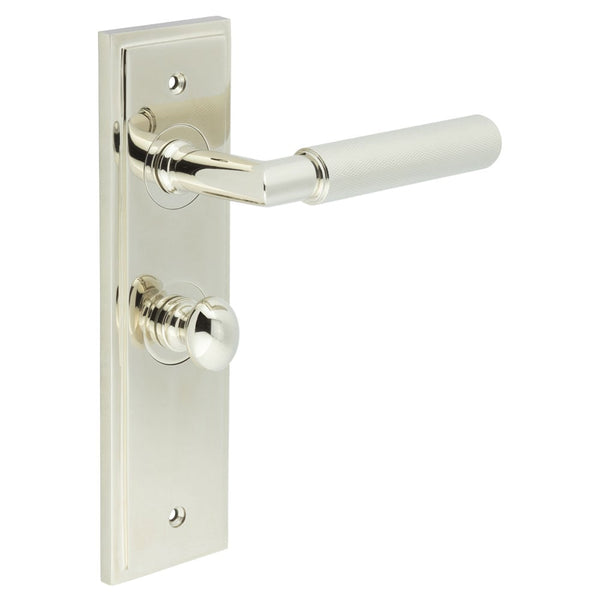 Burlington - Piccadilly Door Handle Bathroom Backplate Polished Nickel & Turn & Release - BUR-40PN-453PN-80PN