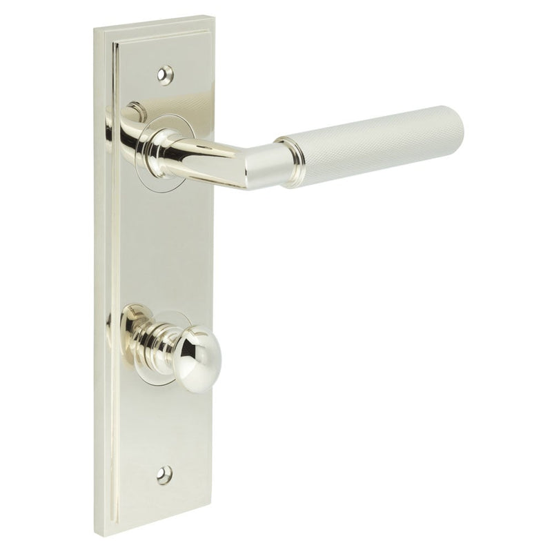 Burlington - Piccadilly Door Handle Bathroom Din Backplate Polished Nickel & Turn & Release - BUR-40PN-456PN-80PN