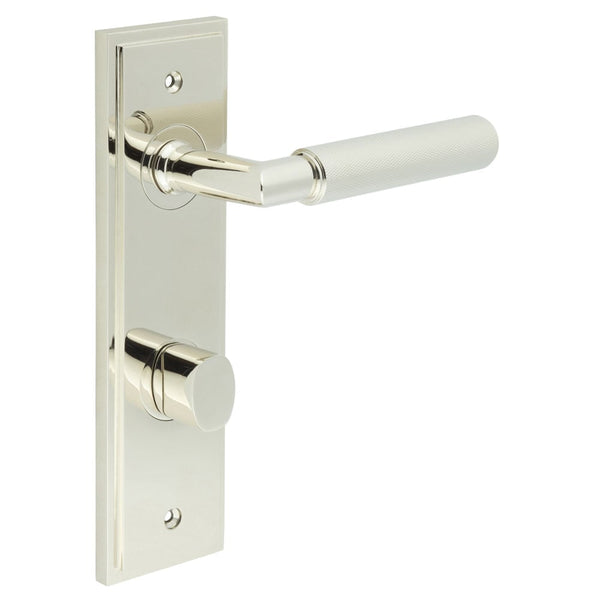 Burlington - Piccadilly Door Handle Bathroom Din Backplate Polished Nickel & Turn & Release - BUR-40PN-456PN-81PN