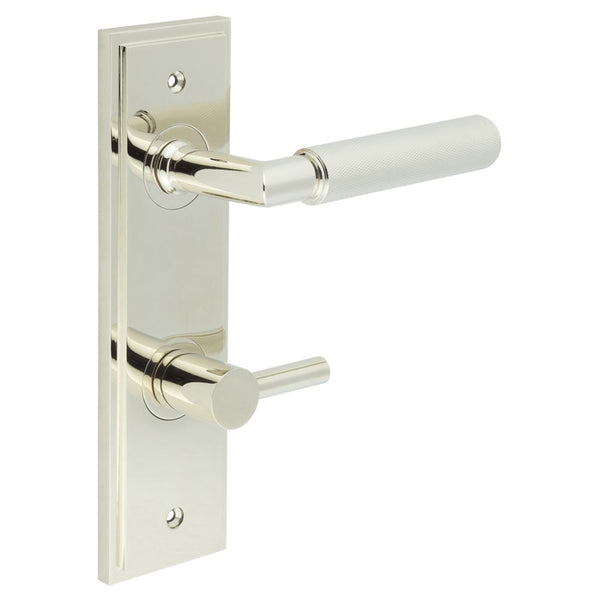 Burlington - Piccadilly Door Handle Bathroom Din Backplate Polished Nickel & Turn & Release - BUR-40PN-456PN-82PN