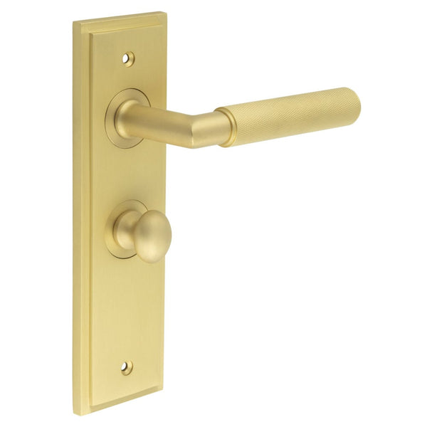 Burlington - Piccadilly Door Handle Bathroom Backplate Satin Brass & Turn & Release - BUR-40SB-453SB-80SB