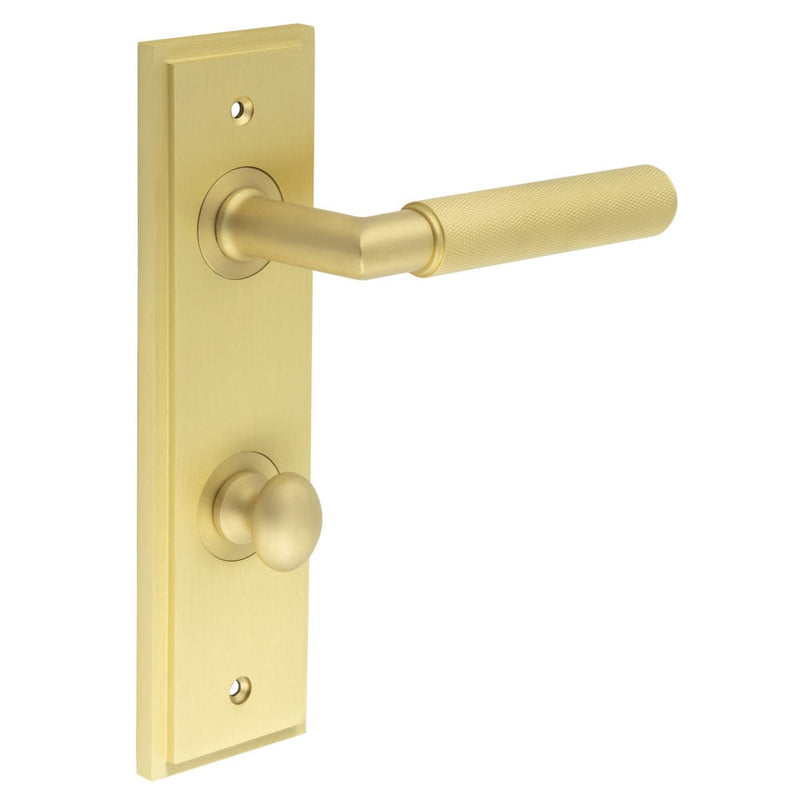 Burlington - Piccadilly Door Handle Bathroom Din Backplate Satin Brass & Turn & Release - BUR-40SB-456SB-80SB