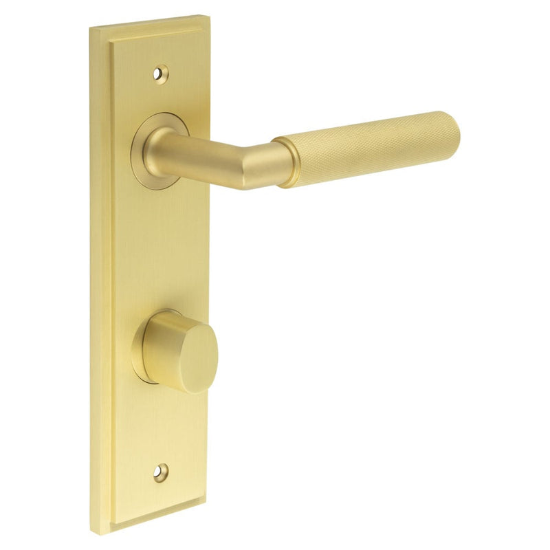 Burlington - Piccadilly Door Handle Bathroom Din Backplate Satin Brass & Turn & Release - BUR-40SB-456SB-81SB