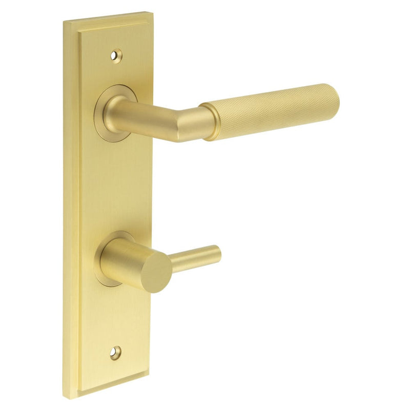 Burlington - Piccadilly Door Handle Bathroom Din Backplate Satin Brass & Turn & Release - BUR-40SB-456SB-82SB