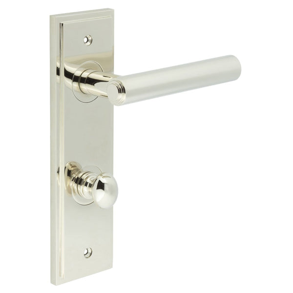 Burlington - Richmond Door Handle Din Bathroom Backplate Polished Nickel & Turn & Release - BUR-45PN-456PN-80PN