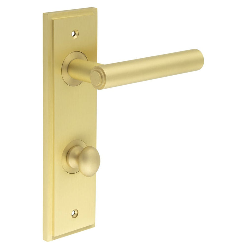 Burlington - Richmond Door Handle Din Bathroom Backplate Satin Brass & Turn & Release - BUR-45SB-456SB-80SB