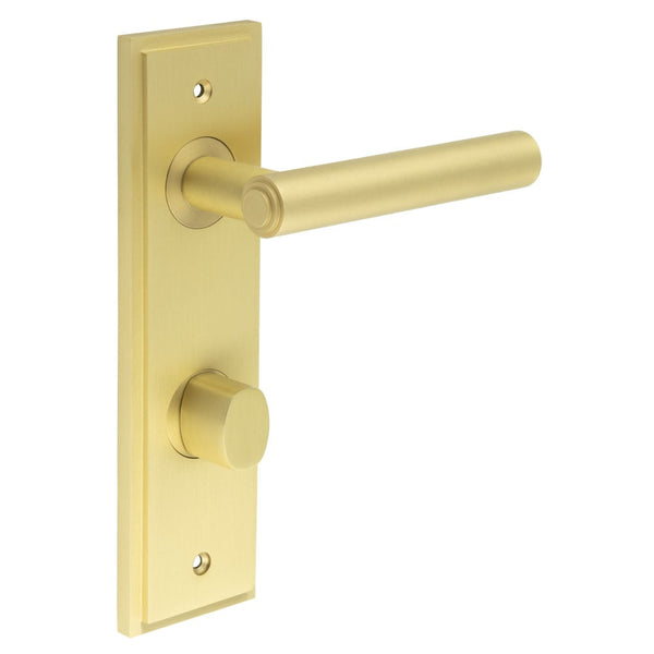 Burlington - Richmond Door Handle Din Bathroom Backplate Satin Brass & Turn & Release - BUR-45SB-456SB-81SB