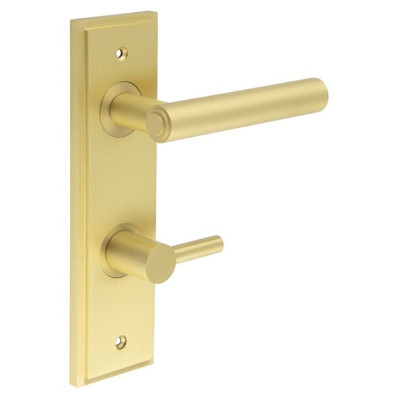 Burlington - Richmond Door Handle Din Bathroom Backplate Satin Brass & Turn & Release - BUR-45SB-456SB-82SB