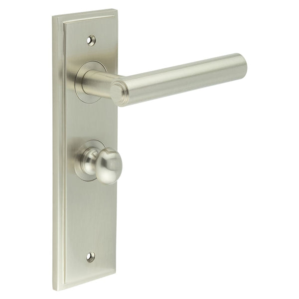 Burlington - Richmond Door Handle Bathroom Backplate Satin Nickel & Turn & Release - BUR-45SN-453SN-80SN