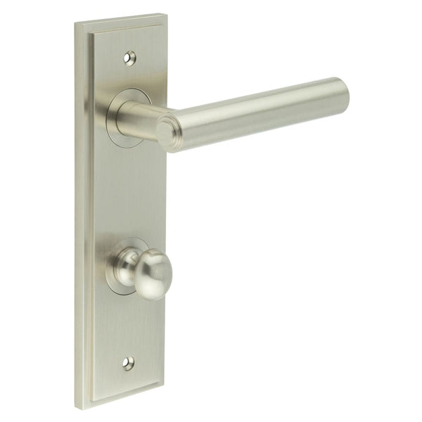 Burlington - Richmond Door Handle Din Bathroom Backplate Satin Nickel & Turn & Release - BUR-45SN-456SN-80SN