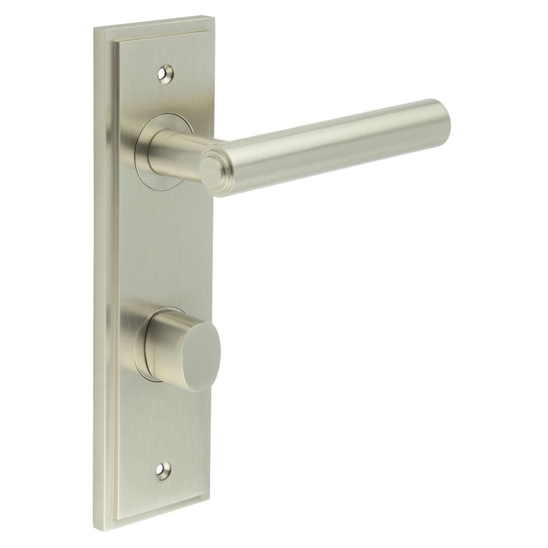 Burlington - Richmond Door Handle Din Bathroom Backplate Satin Nickel & Turn & Release - BUR-45SN-456SN-81SN