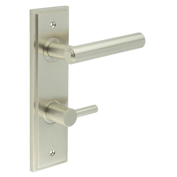 Burlington - Richmond Door Handle Din Bathroom Backplate Satin Nickel & Turn & Release - BUR-45SN-456SN-82SN