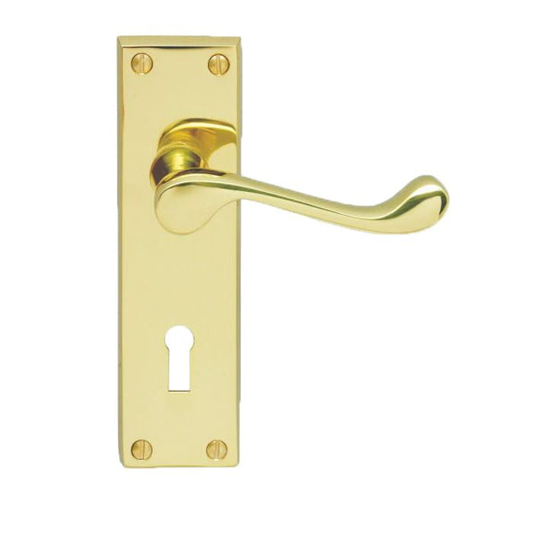 Carlisle Brass - Contract Victorian Scroll Lever on Lock Backplate - Polished Brass - CBS54 - Choice Handles